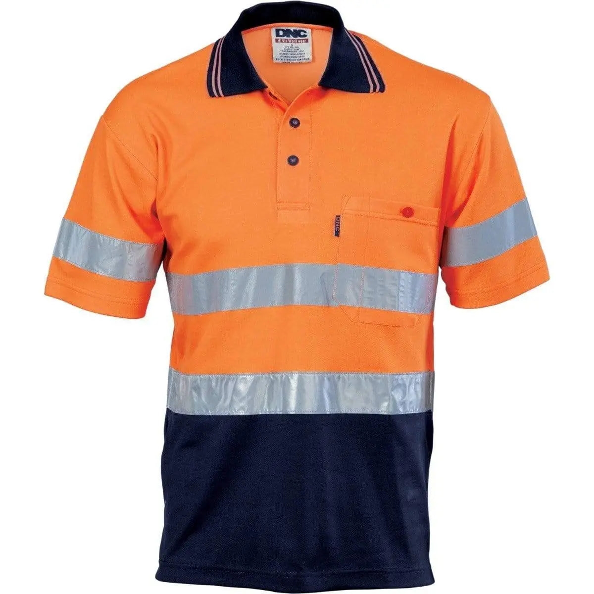 Dnc Workwear Hi-vis Two-tone Cotton Back Short Sleeve Polo With Generic Reflective Tape - 3717 Metro Workwear.
